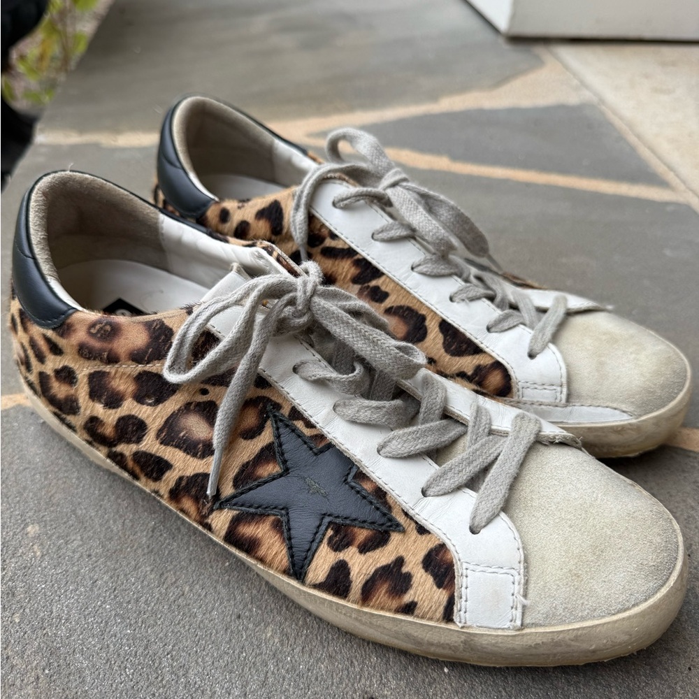 Golden Goose Leopard Print Sneakers with Black Star